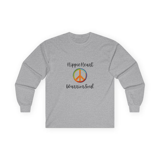 Unisex Long Sleeve Tee with 'Hippie Heart, Warrior Soul' Design | Perfect for Casual Wear, Gifts, Festivals, and Self-Expression