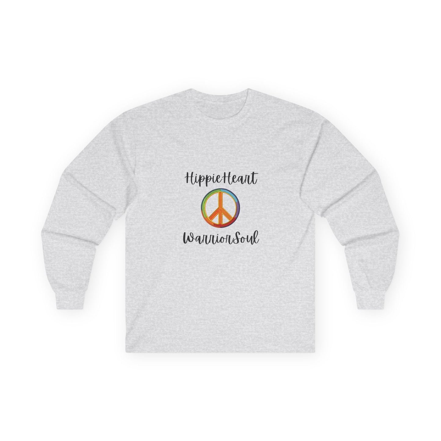 Unisex Long Sleeve Tee with 'Hippie Heart, Warrior Soul' Design | Perfect for Casual Wear, Gifts, Festivals, and Self-Expression