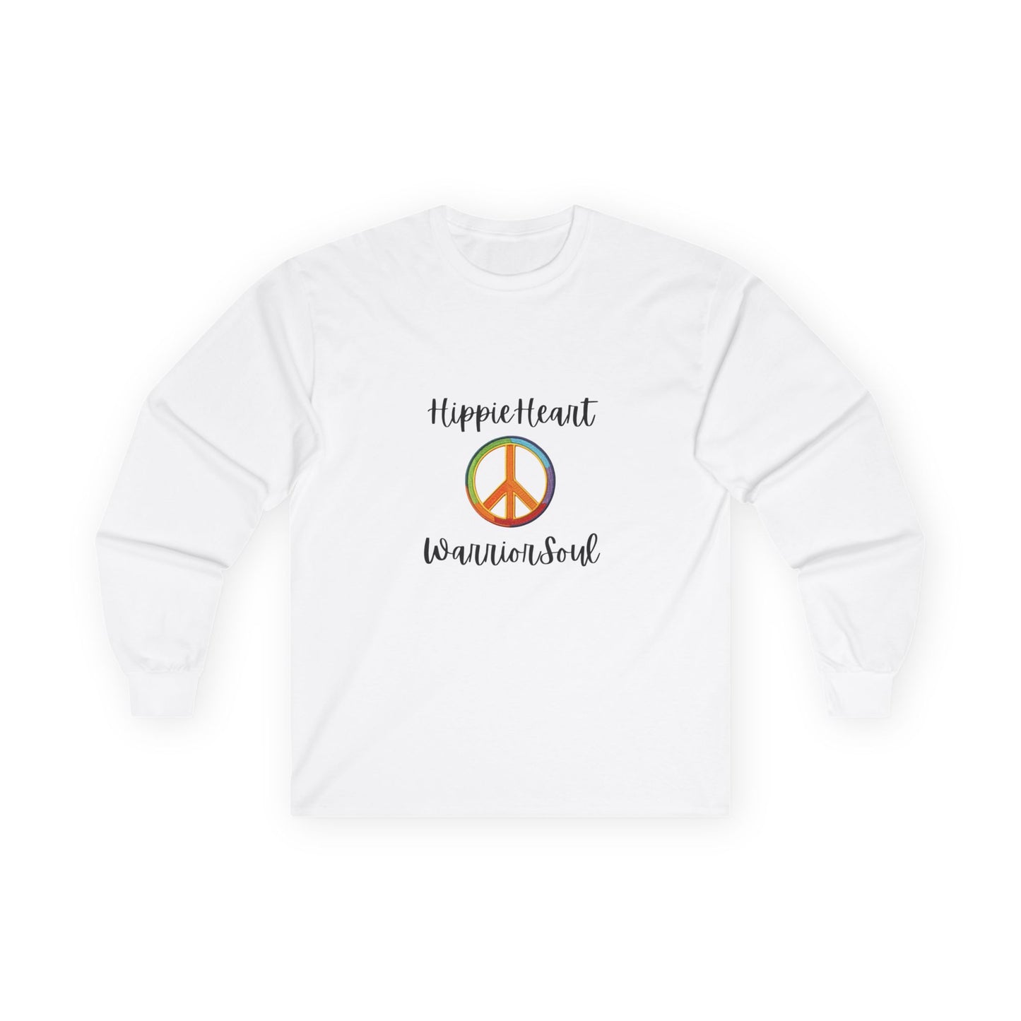 Unisex Long Sleeve Tee with 'Hippie Heart, Warrior Soul' Design | Perfect for Casual Wear, Gifts, Festivals, and Self-Expression
