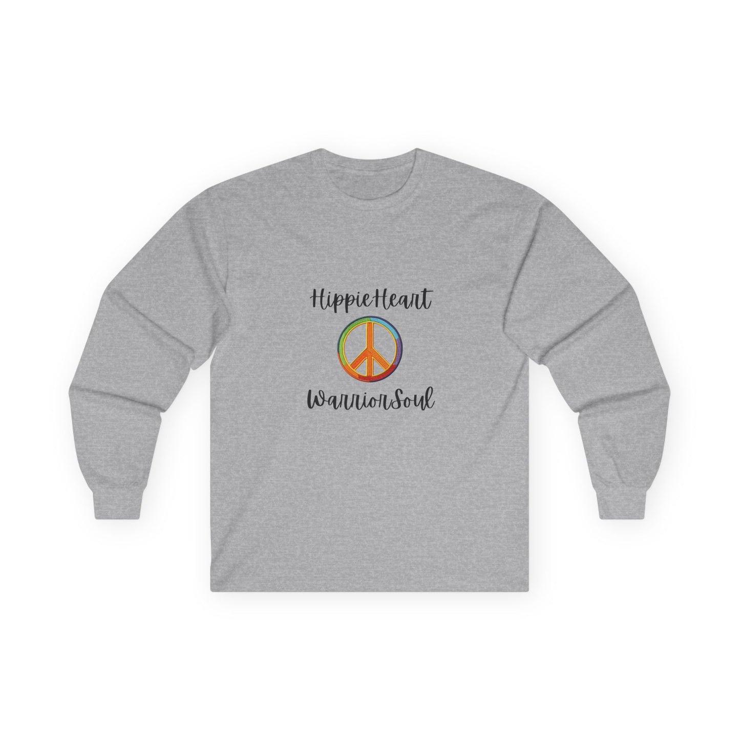Unisex Long Sleeve Tee with 'Hippie Heart, Warrior Soul' Design | Perfect for Casual Wear, Gifts, Festivals, and Self-Expression