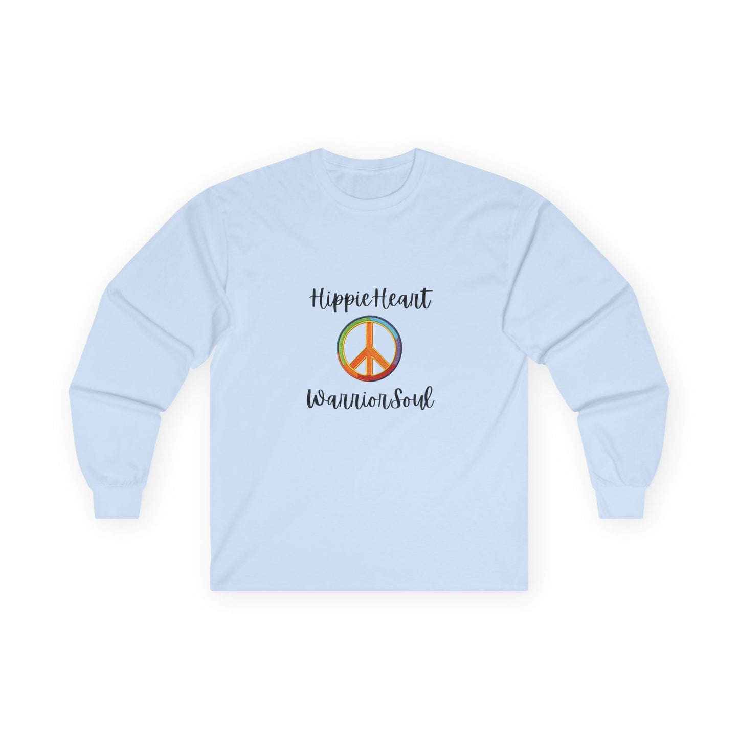 Unisex Long Sleeve Tee with 'Hippie Heart, Warrior Soul' Design | Perfect for Casual Wear, Gifts, Festivals, and Self-Expression
